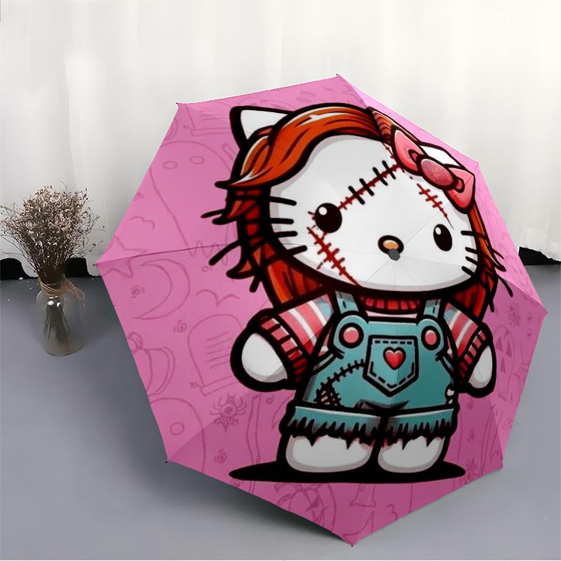 1pc Hello Kitty Automatic Personality Umbrella 8-Bone Design Compact Gear for Outdoor Travel, Perfect Helloween Chrismas Gift for Friends or Family Y2