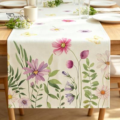 Decoratieve Tafeltextiel voor Lente Zomer Bloemen Tafel Runner, Bloemenprints, 72 Inch Wasbaar Polyester Katoen Decor Boerderij Tafelkleed Huis Eetkamer
