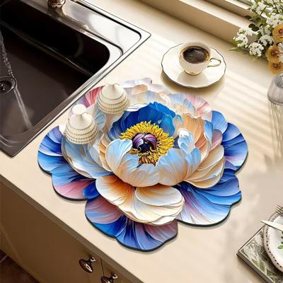 Yousheng 3D Flower Diatom Mud Soft Mat Absorbent Bar Counter Pad for Cups Kitchen Sink Quick-drying Wash Basin Tray Decorative Diatomite Coaster