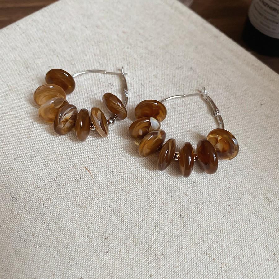 Vintage Ethnic Silver Needle Diamond Inlaid Round Flower Acrylic Resin Stud Earrings for Women