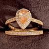 Copper-Plated Champagne Gold Set Ring, Women'S Pair Ring, Single-Row Micro-Inlaid With Water Droplets, Zircon Combination Ring Accessories.