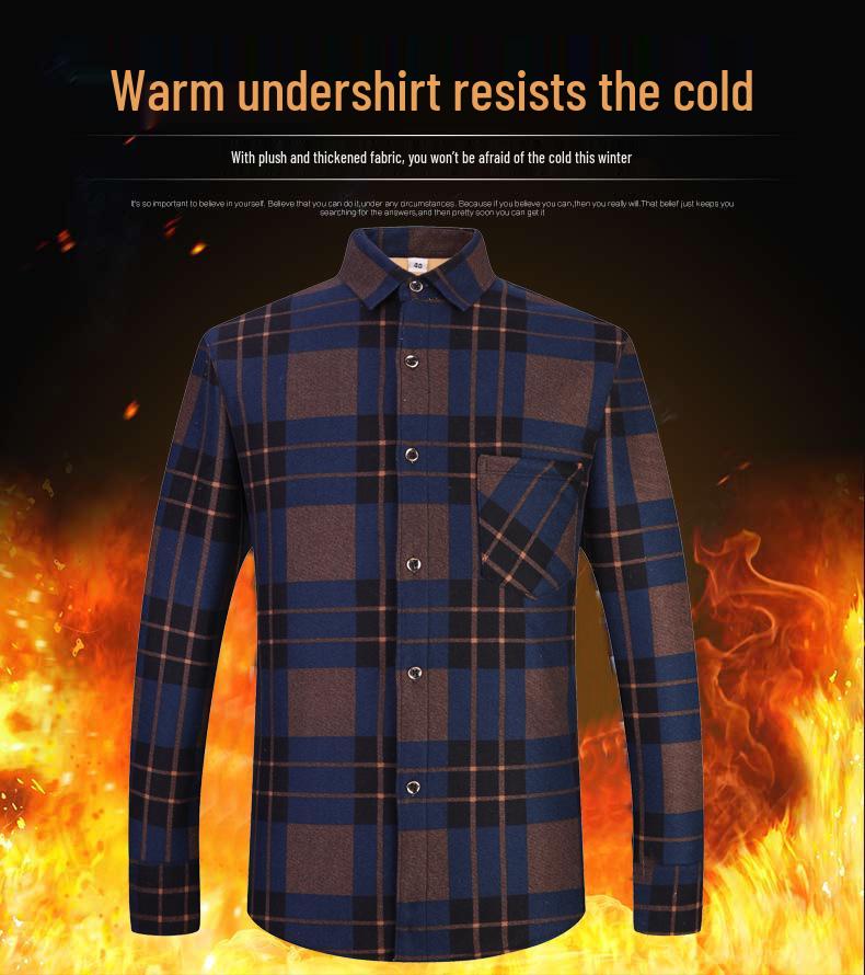 Men's Retro Plaid Fleece-lined Winter Shirt - Thick, Warm, Long-sleeved Casual Top for Middle-aged and Elderly