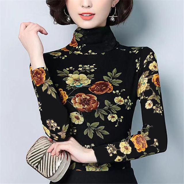 

Водолазка с принтом, нижняя рубашка, осень-зима, новая футболка для мамы, модные женские пуловеры с длинными рукавами, топ M-4XL 4XL чёрный