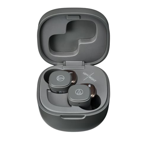 Audio-Technica ATH-SQ1TW STB Wireless Earphones, Stone Black, Bluetooth, Fast Charging, Compact, Lightweight, Sustainable