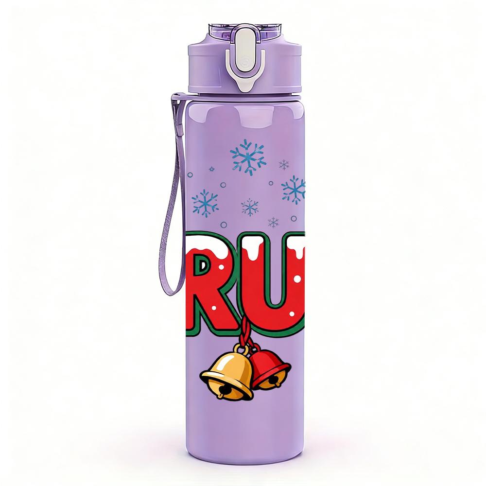 1PC Bruh Snowflake Bell Red Letter Mark 750ml Color Plastic Water Bottle Leakproof Flip Straw Lid For Sports Office Home Use