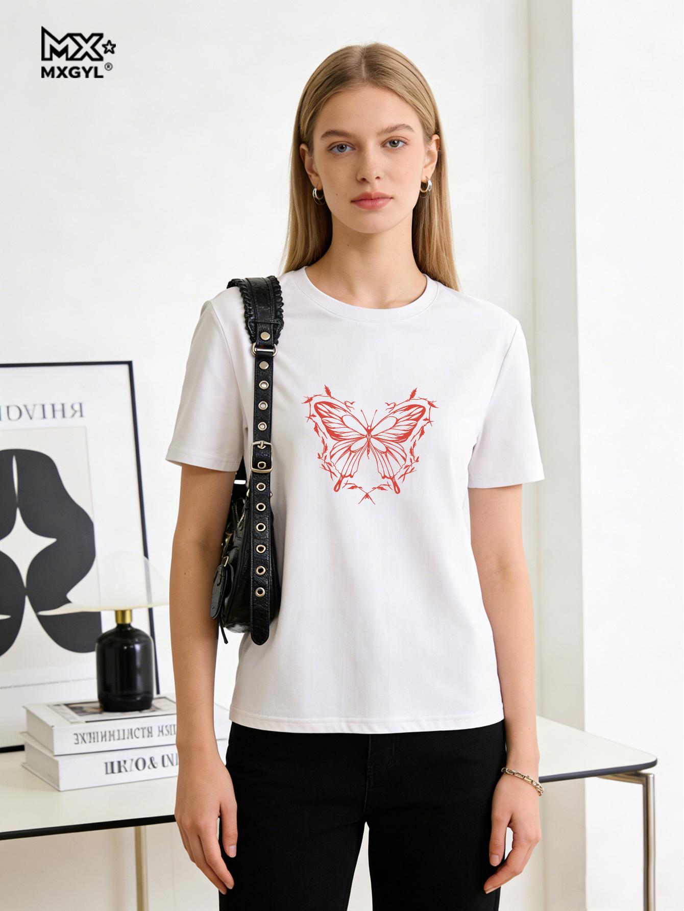 

2026 New Style Butterfly Trend Summer Clothes T Women s Clothing Ladies Print Fashion T-shirts Short Sleeve Female Graphic Tee M белый