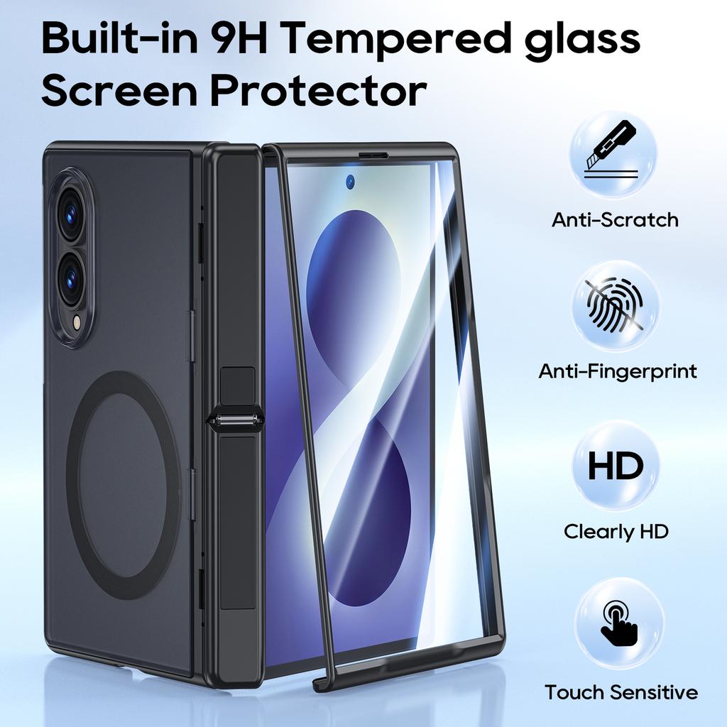 Samsung Galaxy Z Fold 8 Protective Case with Full Hinge Protection and Magnetic Ring Hidden Kickstand-Black