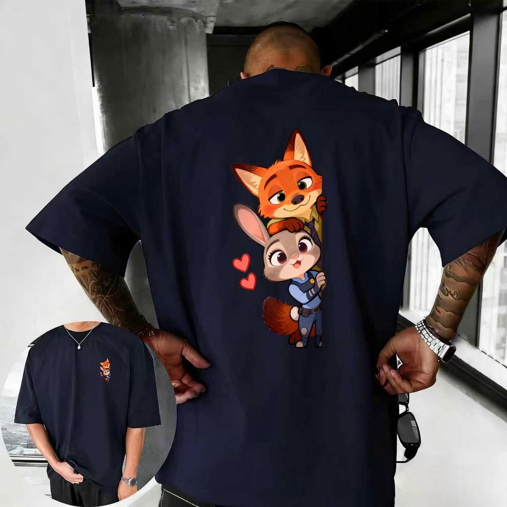 202526 Summer Disney Zootopia Cartoon Hip Hop Pattern 100 Cotton Printed Tshirt New Animation Fashion Sports Mens Tshirt