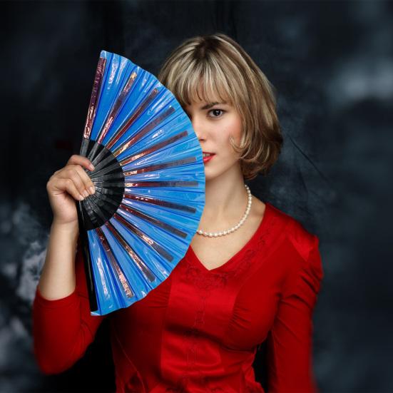 Yousheng Colorful Kung Fu Fan Holographic Foldable PVC Fan Ergonomic Handle Smooth Opening Closing Performance Fan Folk Craft Fan