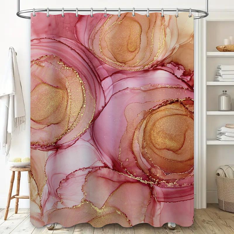 Luxury Pink Marble Shower Curtain Set Opulent Bath Decor with Glittering Metallic Accents for Bathroom Decoration Home Accessori