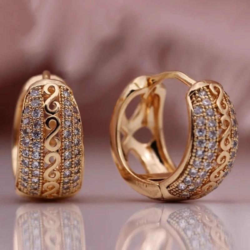 Romantic Hand Carved Hollowed Synthetic Zirconia Hoop Earrings for Women and Men's Exquisite Wedding Jewelry Accessories