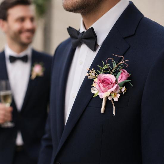 Yousheng White Rose Wedding Boutonniere, Elegant Wrist Corsage, European Style Silk Flower for Bride Groom Bridesmaid Groomsman Parents