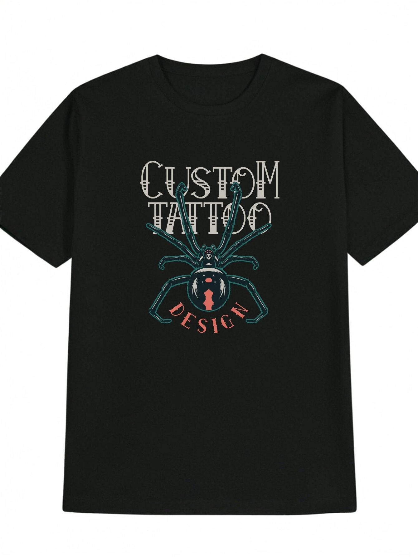 Casual Graphic T-shirt - Tattoo & Spider Web Design XXL