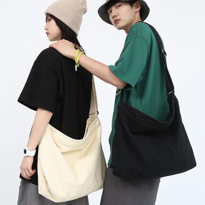 Large Capacity Canvas Bag Solid Color Durable Washing Simple Lazy Style Crossbody Bag Shoulder Bag Casual Shopping Bag