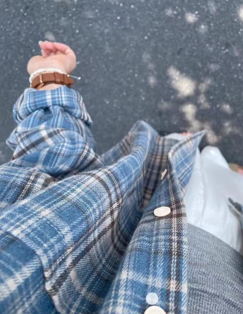 Unisex Karohemd mit koreanischem Umlege-Polokragen - Süßer und frischer Stil