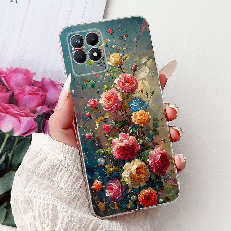 Clear Cover For Realme 8i Case RMX3151 Luxury Butterfly Love Flowers Cool Painted Phone Case For Realme Narzo 50 RMX3286 Cover