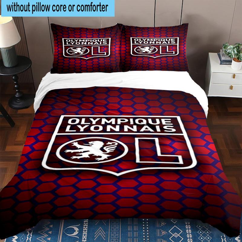 3pcs Lyon Football Crest Printed Bedding Set Duvet Cover Closure Includes 1 Duvet Cover & 2 Pillowcases Bedding Sets Home Decor Gifts