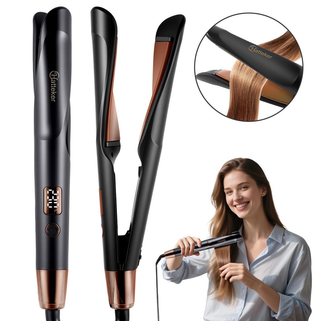 Hatteker Ceramic Hair Curler Straightener 30S Fast Heat up with Auto Shut-Off for Quick Safe Styling