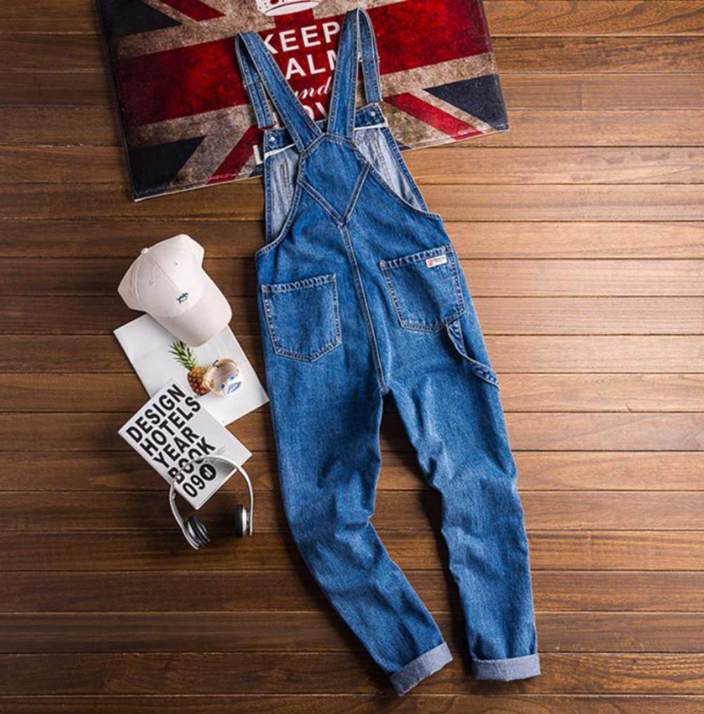ShuMing Loose Straight Long Denim Stylish Work Size Men's Overalls, Jeans, Fit, Fit, Pants, Jumpsuit, Workwear, Pants, Spring/Autumn (Blue, 16)