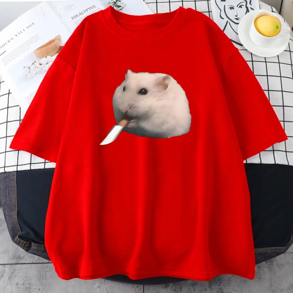 Cute Hamster Meme Graphic Tshirt Summer Round Neck Teeshirt Print Clothes Kawaii Cartoon Women Tshirts Female Tees