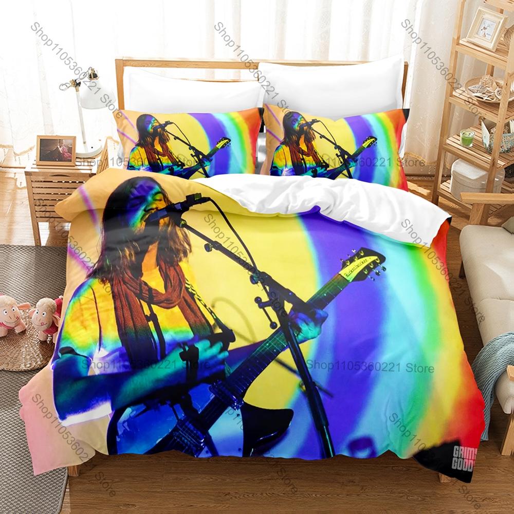 T-Tame Impala Duvet Cover + 2 Pillowcases Soft Gradient Cosmic Line Art Print Soft Quilt Cover Set Australian Legend Rock Band