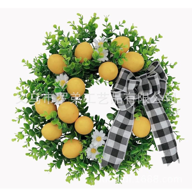 Artificial Lemon Peony Wreath Wall Hanging Decor Door Home Festival Party Decoration