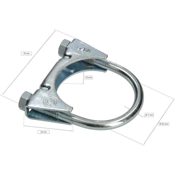 Exhaust Pipe Clamps - KOTARBAU - Pack of 2 - 52 Mm - Galvanized Steel - Silver