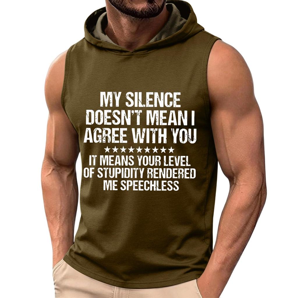 Men's Sleeveless Hoodie Tank Top Casual Loose Fit Graphic Print Summer Muscle Shirt Lightweight Breathable Fabric Comfortable