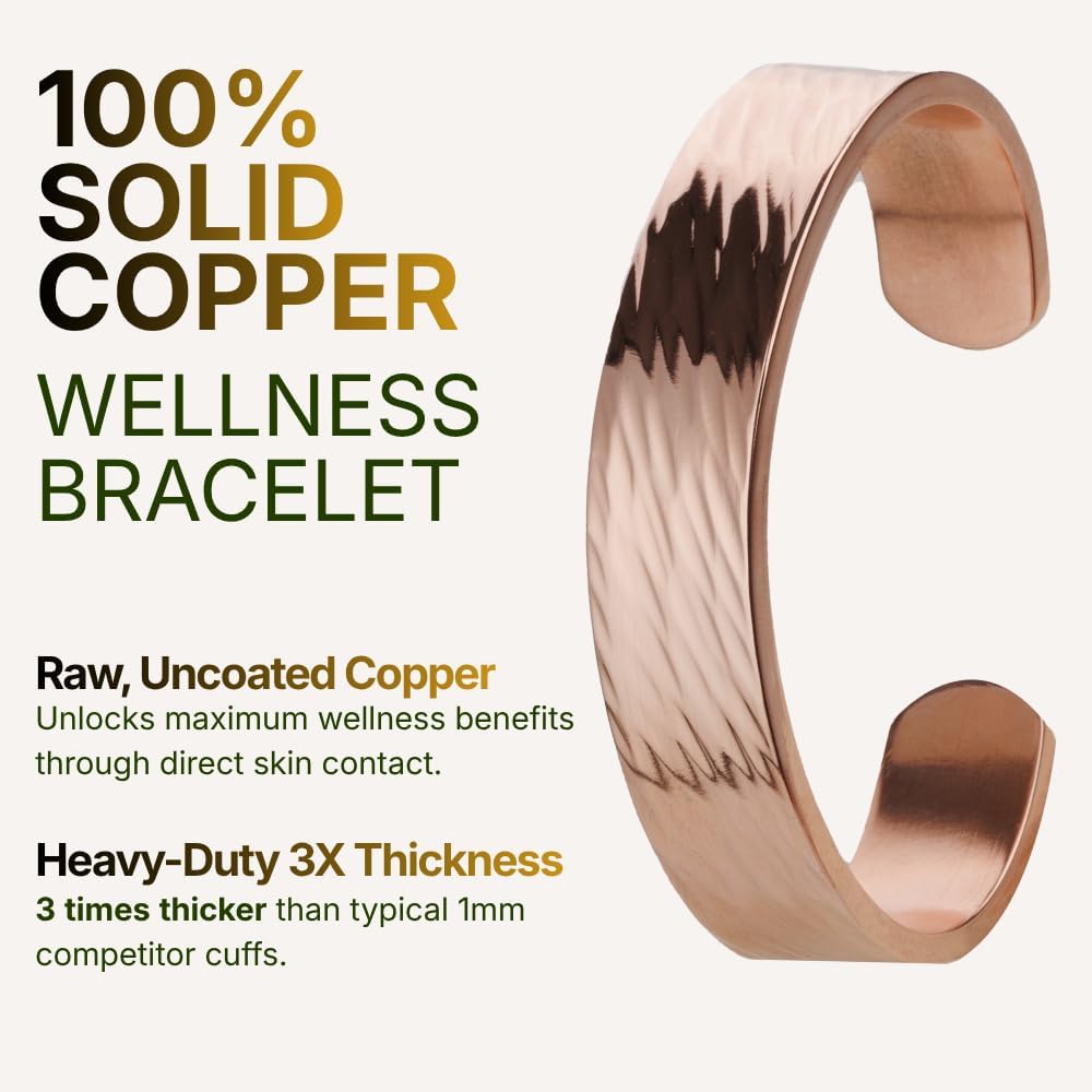 DEMMEX 3mm Thick Solid Copper Bracelet for Men & Women – 100% Pure, Raw, Uncoated Copper Cuff Bangle, Non-Magnetic – Heavy Gauge Thickest of Its