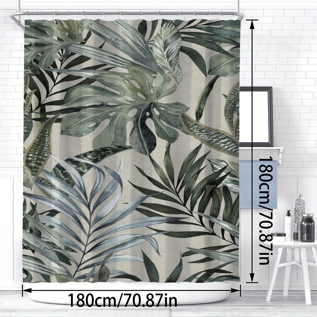 Tropical Leaf Print Shower Curtain - Polyester,  Lush Green & Black Banana Leaf Design, Modern All-Season Decor