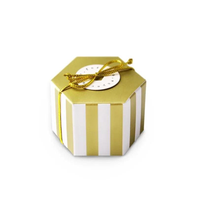 50pcs Mini Gold Round Dot Striped Hexagonal Candy Box for Wedding Birthday Party Decoration Favor Gift Souvenirs Packaging