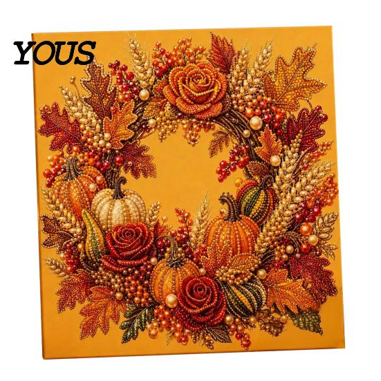 Autumn Craft Kits for Beginners Pumpkin Faux Pearl Art Kit, Fall Wreath Painting Harvest Festival Party Favors 3D Bead Kit Adults Beginners, Home Wall
