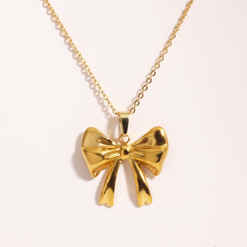 New Arrival 18K Gold Plated Charm Necklace Stainless Steel Bow Pendant Necklace for Women Trendy Charm Jewelry Waterproof