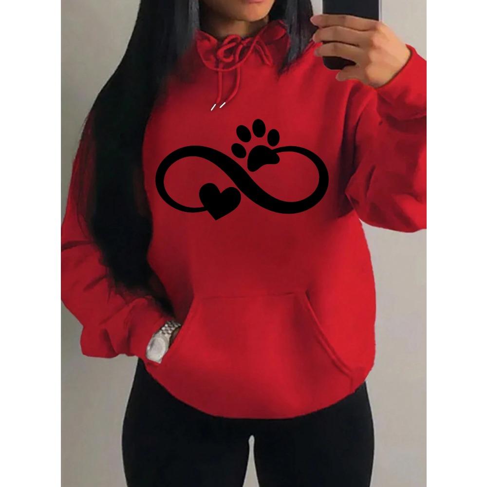 Creative Cat Palm And Love Creative Design Heart Pattern Hoodies Women Fashion Casual Hoody Streetwear Loose