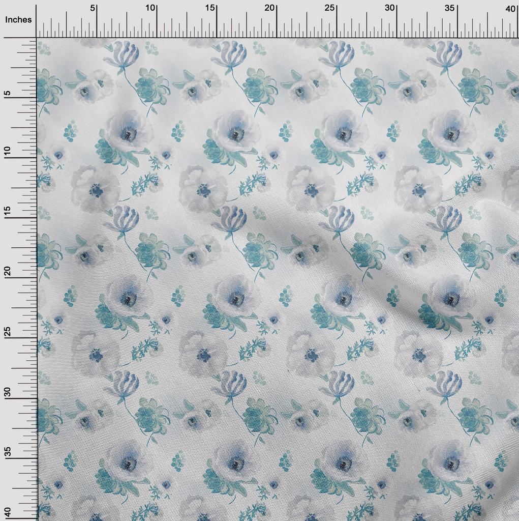 oneOone Cotton Flex Light Gray Fabric Florals Dress Material Fabric Print Fabric By The Yard 40 Inch