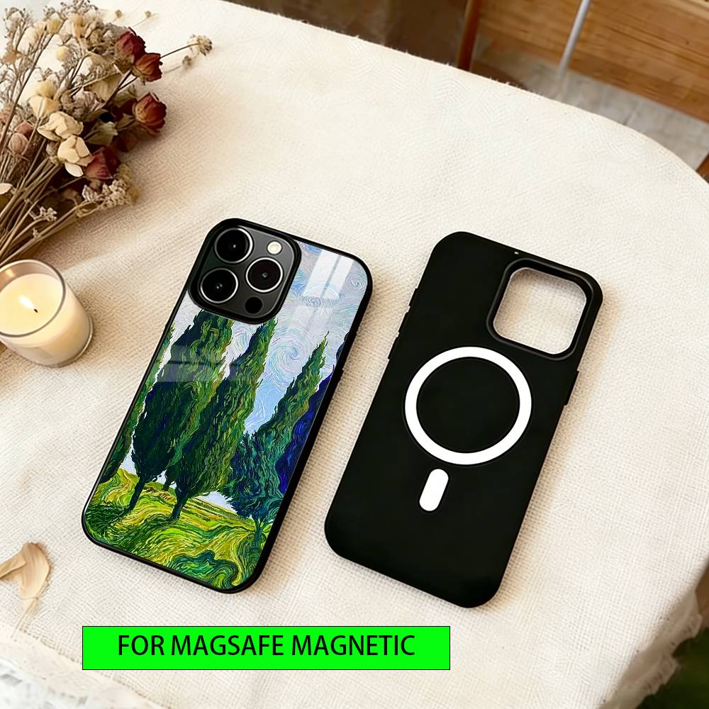 Oil Painting Phone Case For iPhone17,16,15,14,13,12,11 Plus,Pro Magnetic with Magsafe Wireless Charging