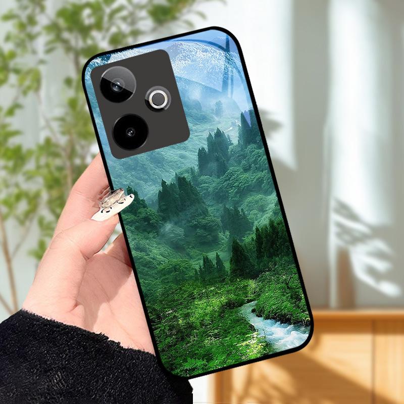 Für Realme GT7 5G Hülle Luxus Malerei Cover Gehärtetes Glas Handyhülle Für Realme GT 7 Fundas Harte PC Stoßfeste Schale Bumper