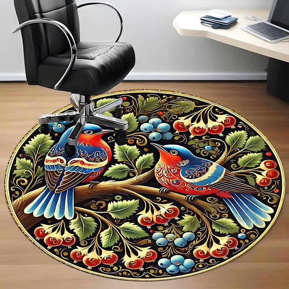 1pc Ornate Birds Carpet, Round Non Slip Durable Large Size Office Carpet, Suitable for Office
