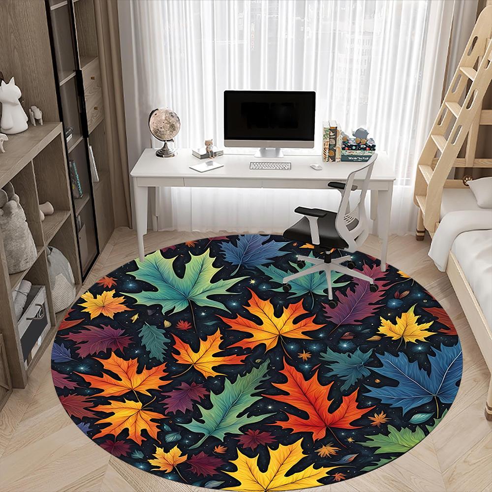 1pc Autumn Leaves Office Round Area Rug, Indoor Mat Suitable ForOffice, Under Office Chairs Bedroom Living Room Home Decor, D121
