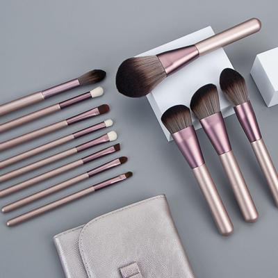 12-Piece Artificial Fiber Makeup Brush Set with Long Handles and Butterfly PU Leather Bag