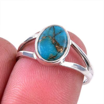 Natural Blue Copper Turquoise Gemstone 925 Solid Sterling Silver Ring S.7 e7K87