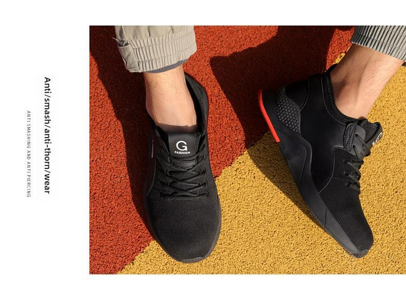 Men's All-Season Steel Toe Safety Shoes, Anti-Smash/Stab, Breathable Big G Weave, Rubber Sole