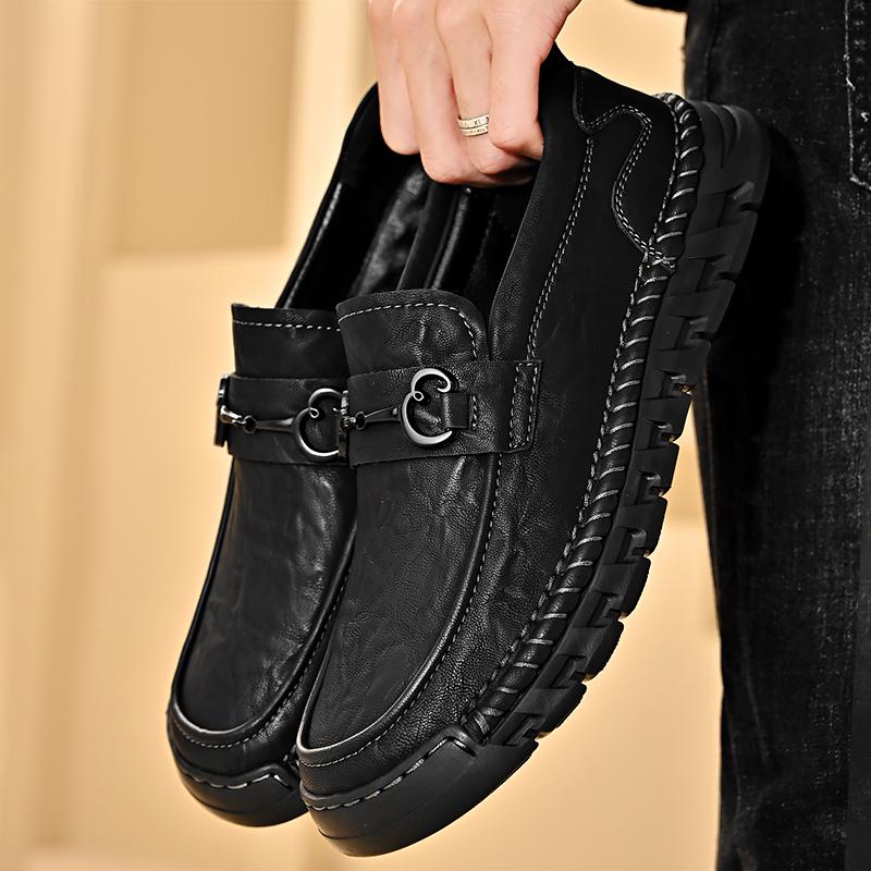 Fashion Mens Leather Loafers Non Slip Walking Flats Breathable Outdoor Slip on Casual Shoes for Male Work Office Driving Sneakers