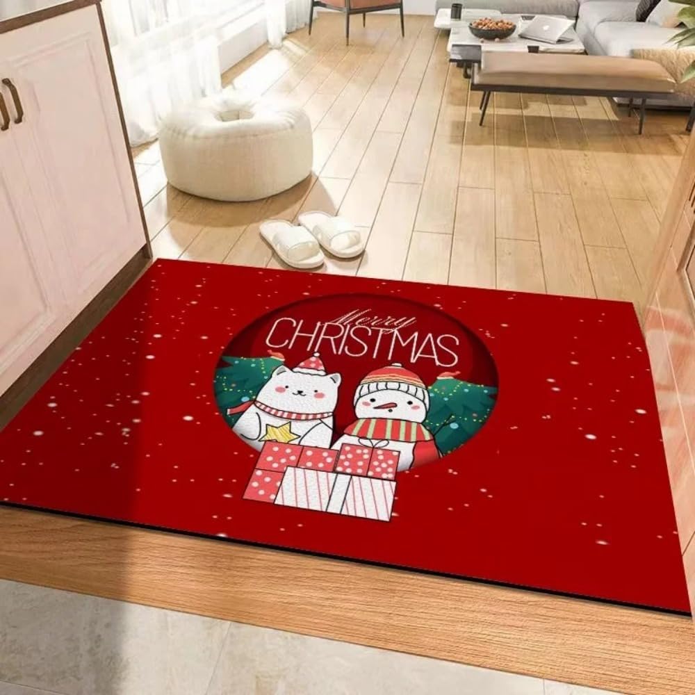 VIKAMA Christmas Crystal Fleece Doormat Christmas Indoor/Outdoor Area Rug Entrance Welcome Mat Home Decor