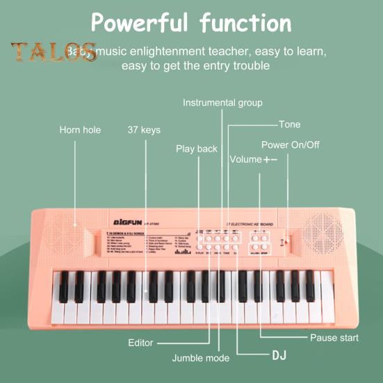 Kids Electronic Piano Keyboard Toy with Microphone 37 Keys Multi-function Musical Instrument Toy Toddlers Boys Girls USB Battery Powered Educational