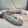 Woven Hollow Mary Jane Sandals Women's 2025 Summer New Mesh Breathable Velcro Shallow Mouth One Pedal Single Shoes