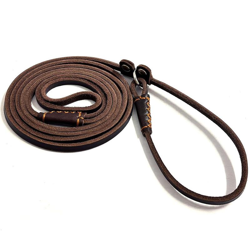 0.6*150cm Soft and Slim Thin Real Leather Slip Leads Dog Training Leashes for Small Medium Puppy Leather Slip Chain Collar Leash