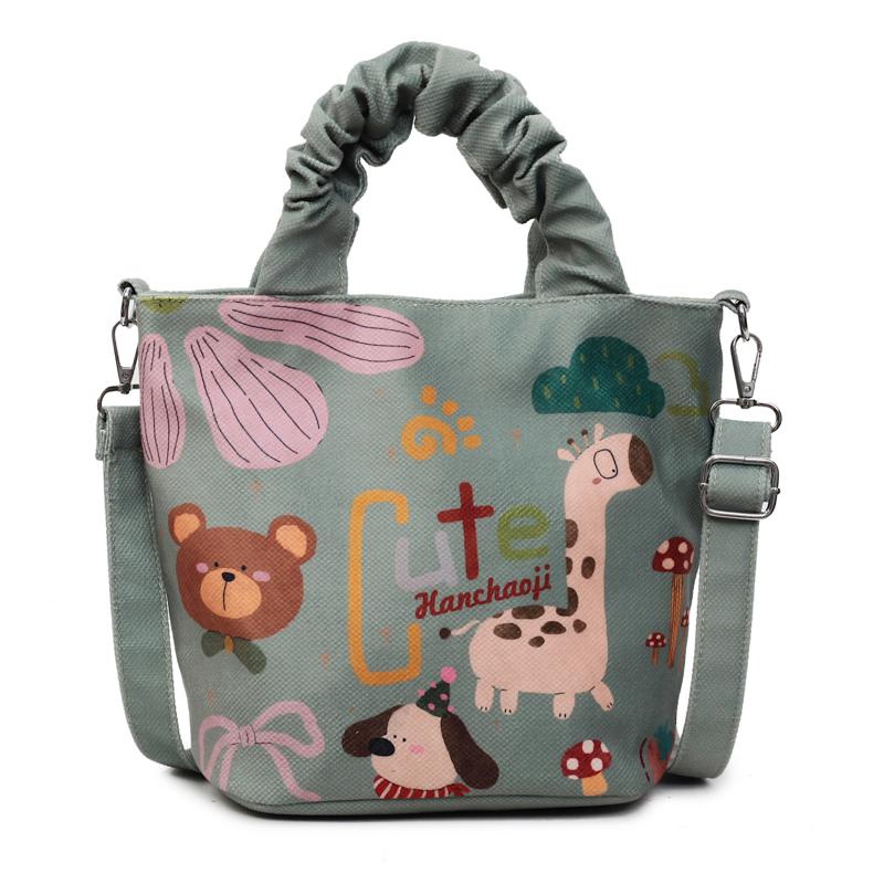 

Мультяшная сумка-ведро женская контрастная расписная сумка через плечо зелёный