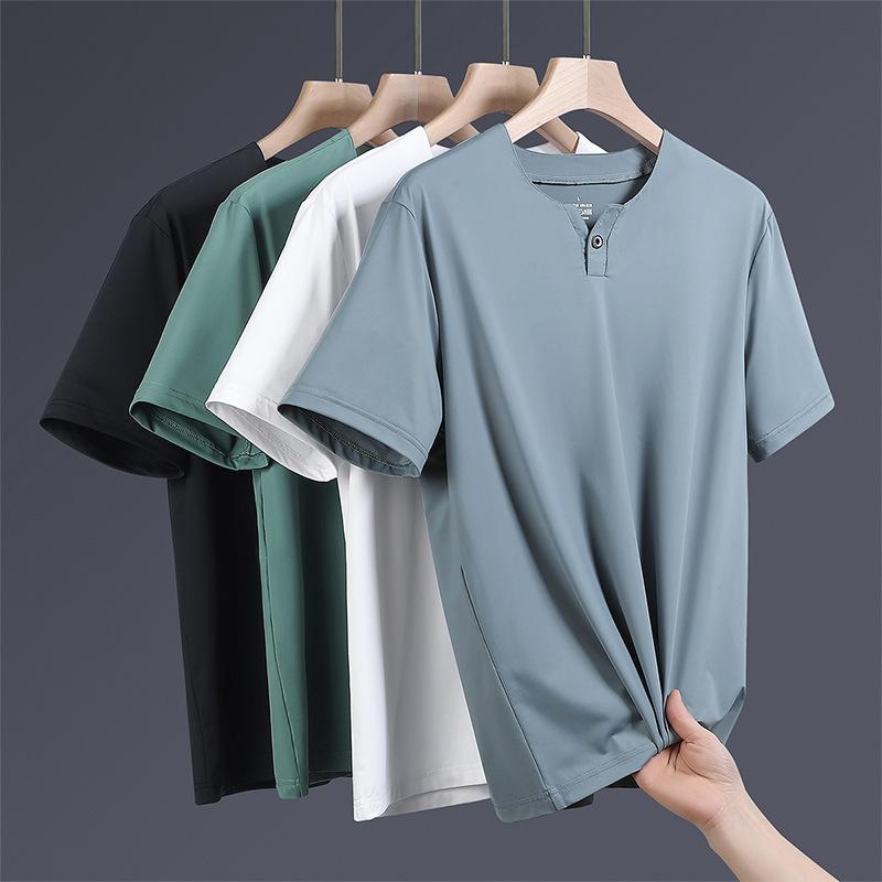 Ice Silk Short-sleeved T-shirt Men's Thin Quick-drying Breathable Round Neck Plus Fat Plus Size T-shirt
