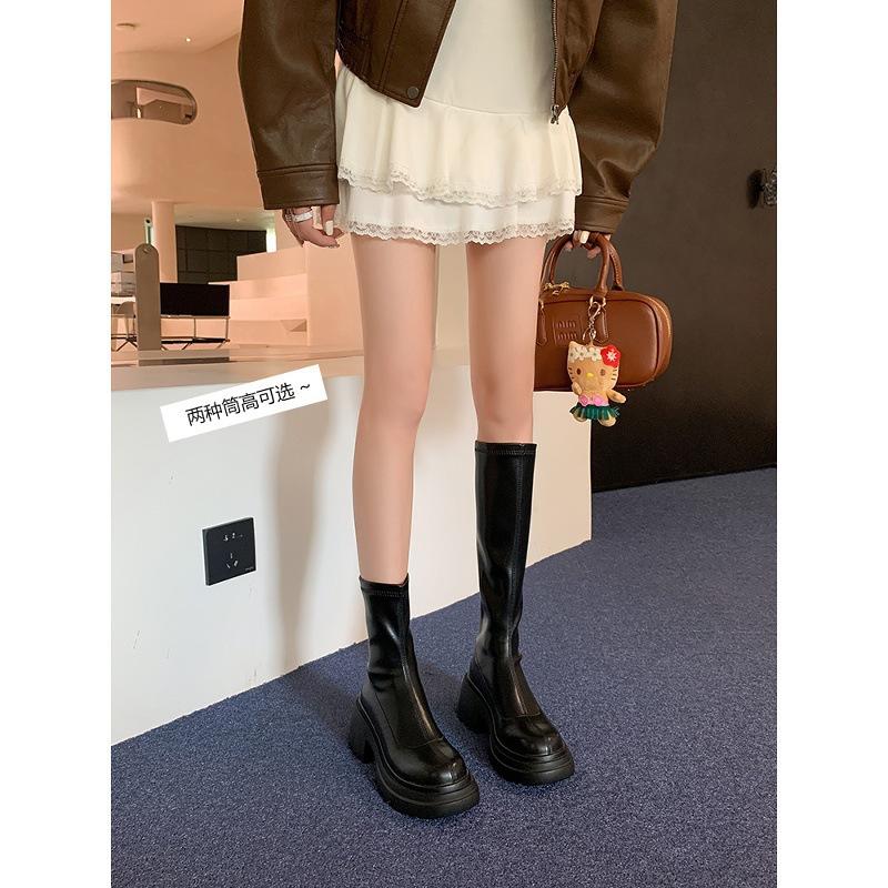 Skinny Elastic Skinny Boots 2025 Thick Heel Small Boots Women's Knight Boots Knee Boots